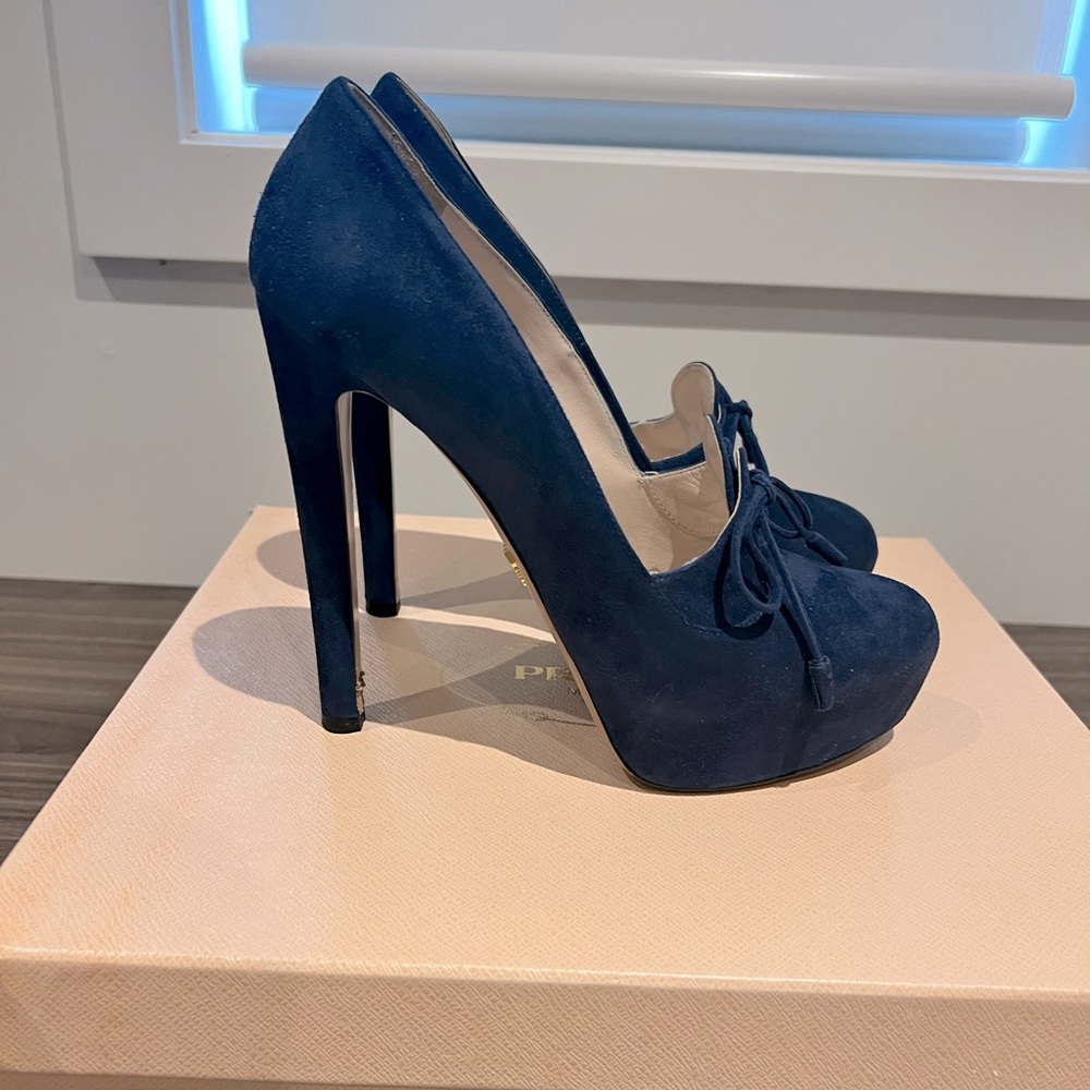 Prada- Navy Blue Suede Heels
